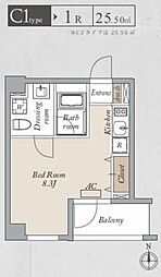 プライマル両国イースト 2階ワンルームの間取り