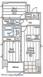 JR総武線 両国駅 徒歩10分の賃貸マンション 8階2LDKの間取り