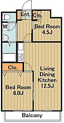 JR横浜線 相模原駅 徒歩17分の賃貸マンション 3階2LDKの間取り