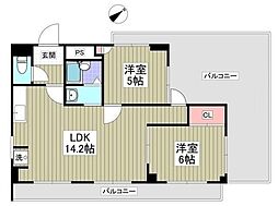 コーポときわ 5階2LDKの間取り