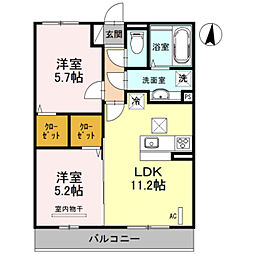 セントポーリア2 2LDKの間取図画像