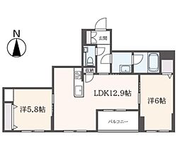 エクラージュ笹塚 3階2LDKの間取り