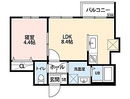 COCO川越 1LDKの間取図画像