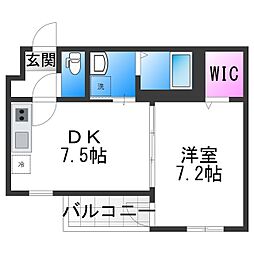 Fujipalace なでしこ北田辺 1DKの間取図画像