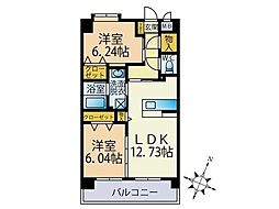 リバレイン 1階2LDKの間取り