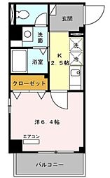 アーバンハウス本橋B 4階1Kの間取り