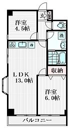 スライヴ21 4階2LDKの間取り
