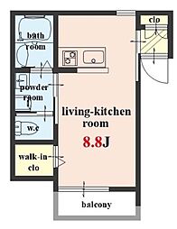Woody Chaleur 2階ワンルームの間取り