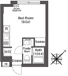 エスタート大井町フォレスト 1階ワンルームの間取り