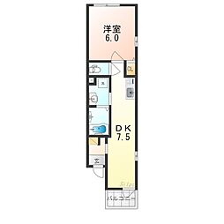 近鉄大阪線 長瀬駅 徒歩9分の賃貸アパート 3階1DKの間取り