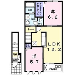 ボヌール岩橋II 2階2LDKの間取り