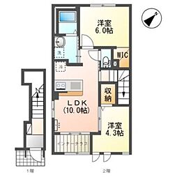 ドゥスール 2LDKの間取図画像