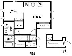 レフィナード千川 2階1LDKの間取り