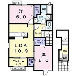 プロムナード・ゴチB 2LDKの間取図画像