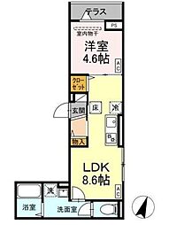 D-ROOM万町II 1階1LDKの間取り