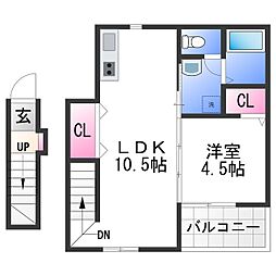 JR紀勢本線 黒江駅 徒歩24分の賃貸アパート 2階1LDKの間取り
