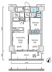 ロイヤルパークス赤羽ノース 5階2LDKの間取り