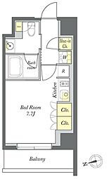 都営大江戸線 清澄白河駅 徒歩10分の賃貸マンション 3階ワンルームの間取り