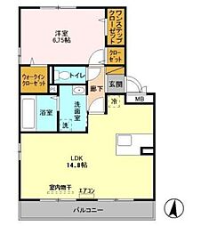 クロシェットB 1階1LDKの間取り