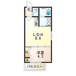 近鉄南大阪線 矢田駅 徒歩4分の賃貸アパート 3階1LDKの間取り