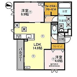 D-ROOM尾崎丁 1階2LDKの間取り