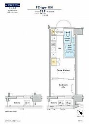 プラウドフラット月島アベニュー 1DKの間取図画像
