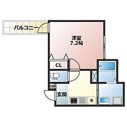 ALEGRIA津久野North 2階1Kの間取り