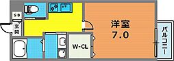 ワコーレヴィータ神戸グランパルク 3階1Kの間取り