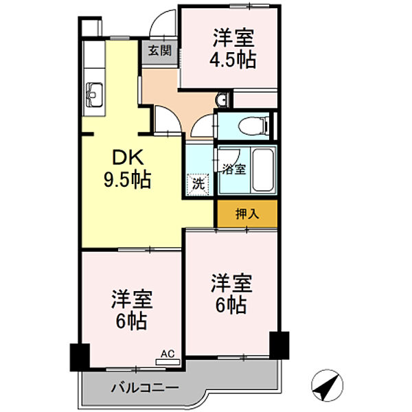 パールマンション 303｜神奈川県横浜市青葉区荏田町(賃貸マンション3DK・3階・59.10㎡)の写真 その2