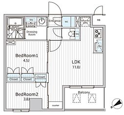 ビエラコート日本橋久松町 10階2LDKの間取り