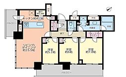 ブリリアタワー浜離宮 24階3LDKの間取り