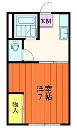 小金井ハイツB 2階1Kの間取り
