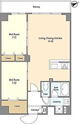 アルファコート亀戸2 5階2LDKの間取り