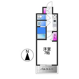 近鉄けいはんな線 長田駅 徒歩7分の賃貸マンション 3階1Kの間取り