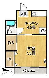 石本ビル 3階1Kの間取り