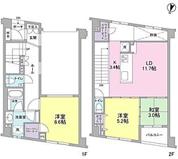 東急東横線 学芸大学駅 徒歩11分の賃貸マンション 1階2SLDKの間取り