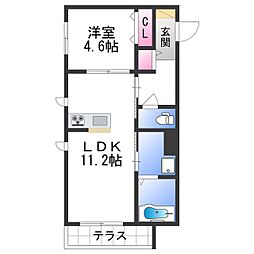 シャーメゾン山吹 1階1LDKの間取り