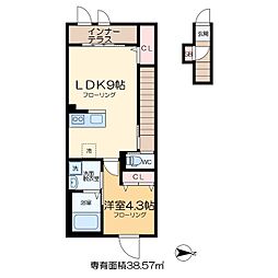 Grandeur東綾瀬 2階1LDKの間取り