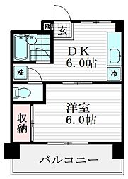 クレサント松陰 1DKの間取図画像