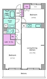レジディア芝浦 11階2LDKの間取り