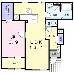 カーサ立部 1LDKの間取図画像