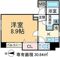 レジデンツ パーク 2階1Kの間取り