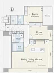 グランスイート麻布台ヒルトップタワー 11階2LDKの間取り