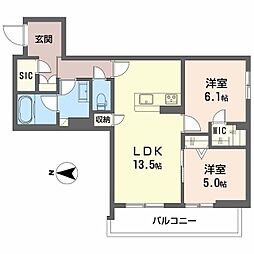 シャーメゾン静永 2LDKの間取図画像