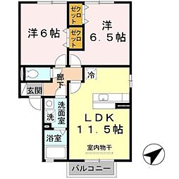 JR和歌山線 岩出駅 3.8kmの賃貸アパート 1階2LDKの間取り