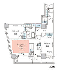 東京メトロ南北線 麻布十番駅 徒歩5分の賃貸マンション 3階2LDKの間取り