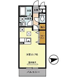 セジュール城南 2階ワンルームの間取り