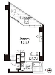カスタリア広尾 4階ワンルームの間取り