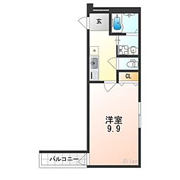 JR阪和線 鳳駅 徒歩5分の賃貸アパート 1階1Kの間取り