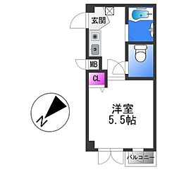 ロンモンターニュ小阪 2階1Kの間取り